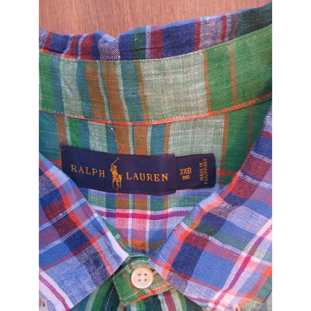 Ralph Lauren Shirt 3XB Big Plaid Short Sleeve Classic Fit Linen Preppy - Picture 3 of 8
